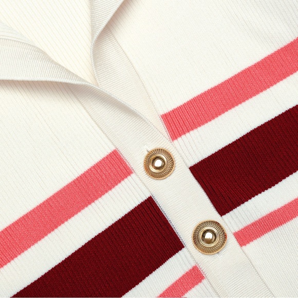NWOT Self-Portrait CREAM STRIPE VISCOSE KNIT BUTTON TOP - Picture 5 of 8